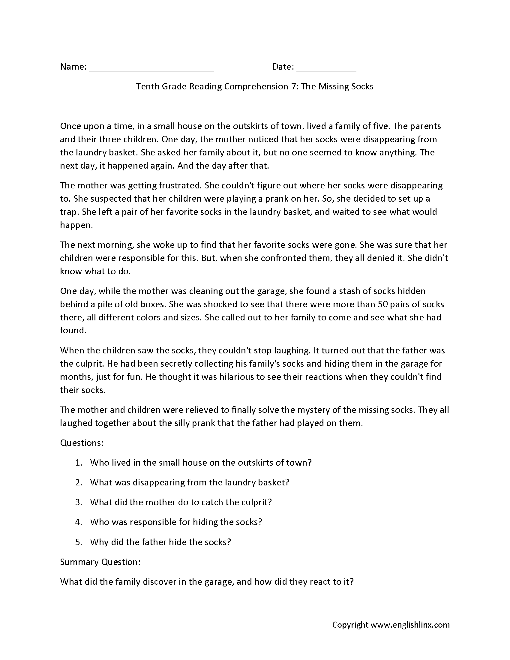 Reading Comprehension Worksheets Tenth Grade Reading Comprehension Worksheets Reading Comprehension Worksheets Online Or Printable