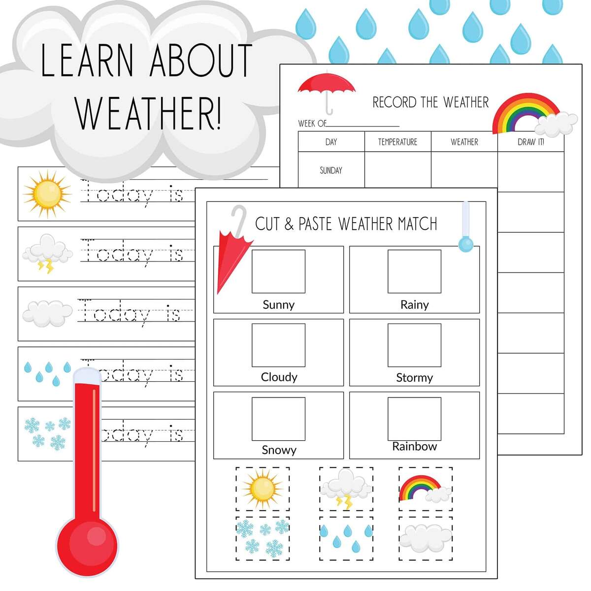 Record The Weather Writing Practice Weather Match Game Printables Free Printable Fun Weather Worksheet