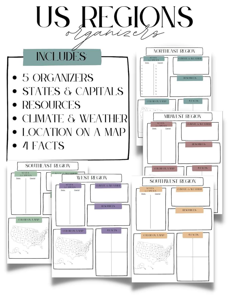 Regions Of The US Graphic Organizers Printables Social Studies Worksheets Etsy Regions Of The US Graphic Organizers Printables Social Studies Worksheets Etsy