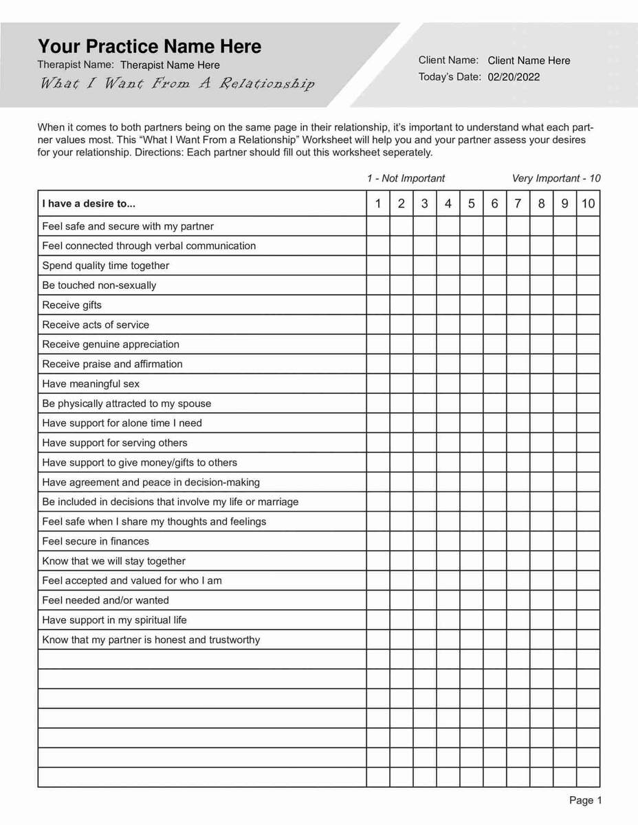 Relationship Needs And Wants Worksheet PDF TherapyByPro Relationship Needs And Wants Worksheet PDF TherapyByPro