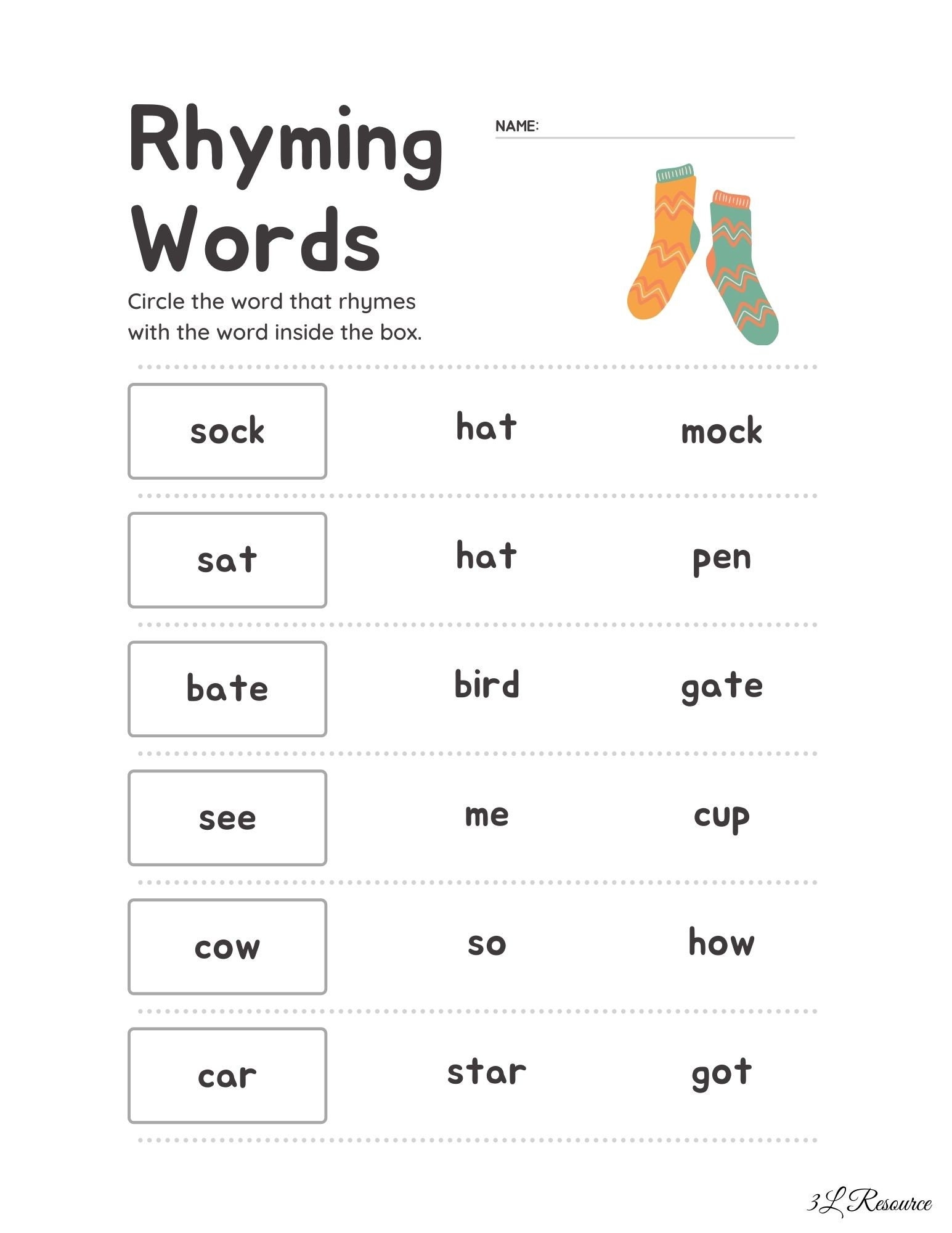 Rhyming Words Worksheets Kindergarten First Grade Etsy Free Printable Cut And Paste Rhyming Words Worksheet