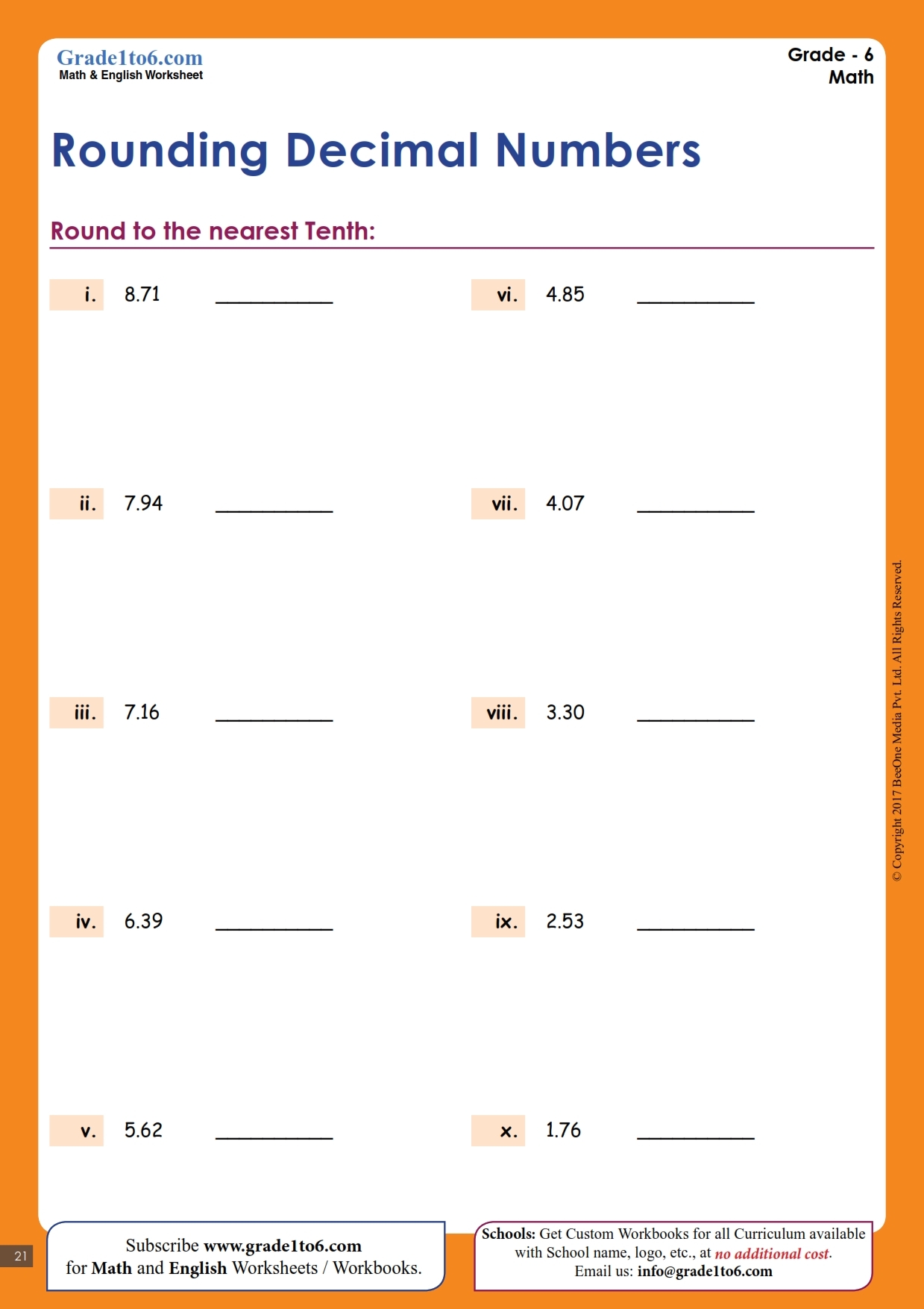Rounding Decimals Worksheets Grade1to6 Rounding Decimals Worksheets Grade1to6