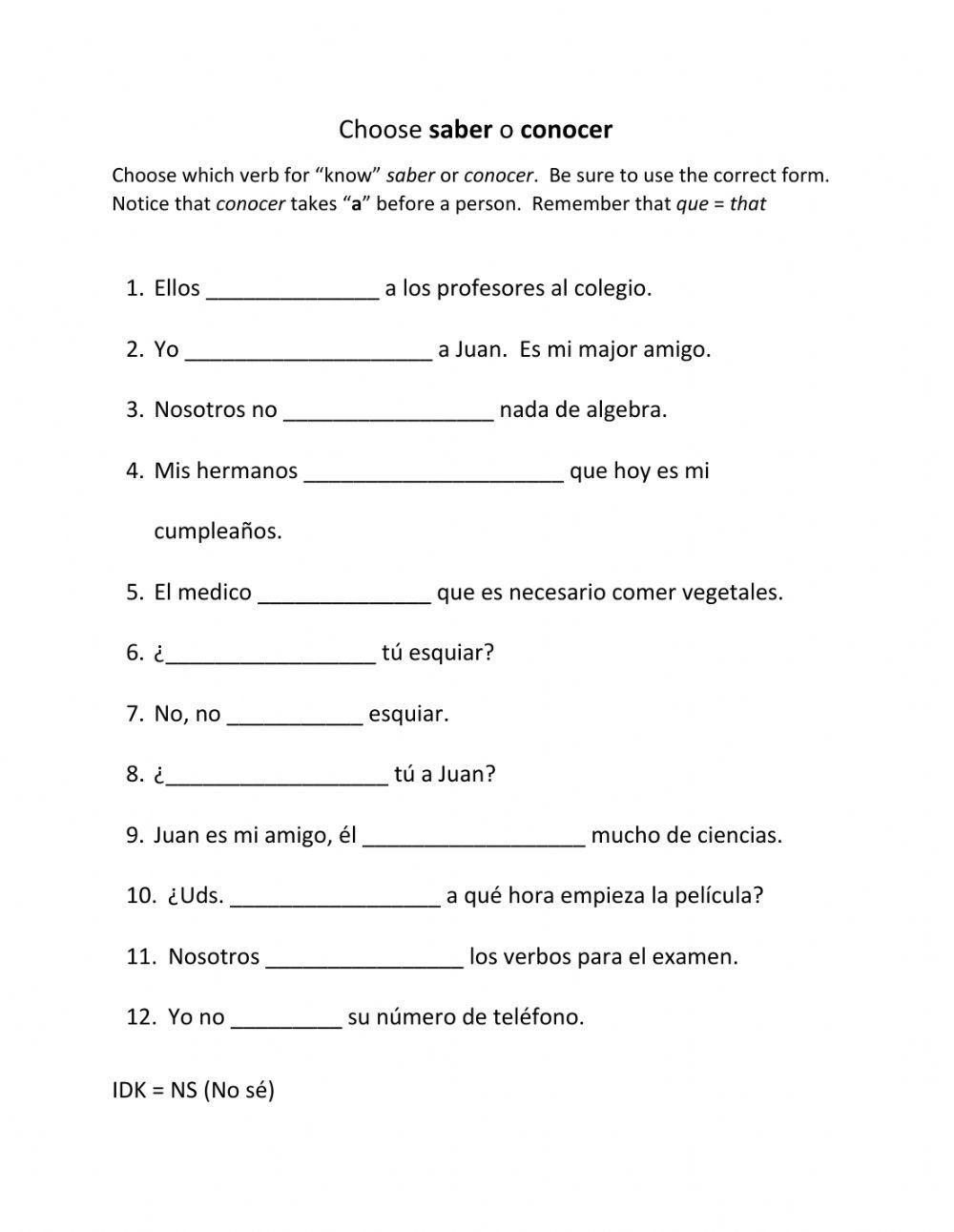 Saber And Conocer Practice Worksheets With Answers And Digital Options Worksheets Library