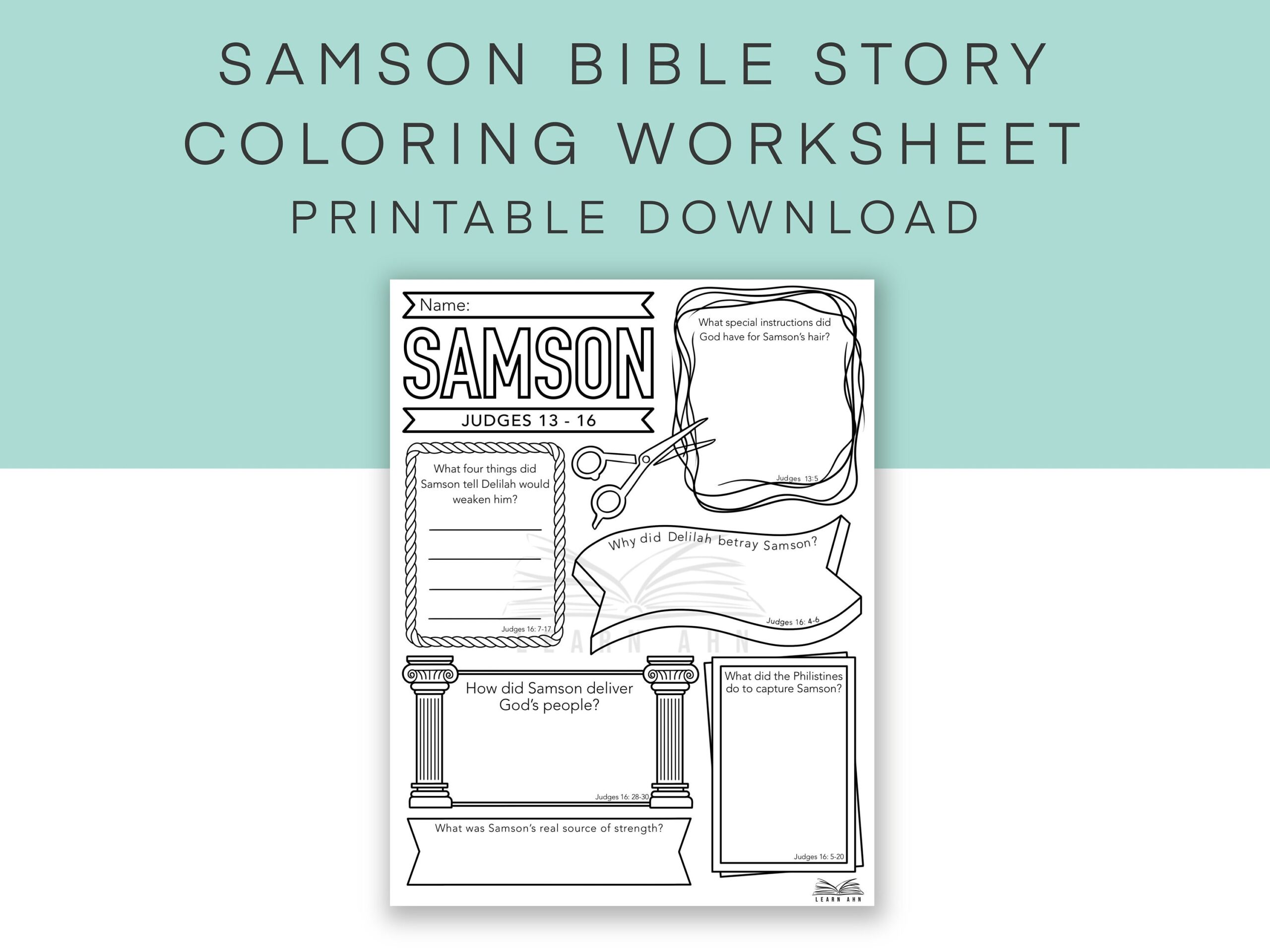 Samson Bible Story Worksheet Sunday School Coloring Page Samson And Delilah Discussion Questions Bible Activities For Kids And Teens Etsy Samson Bible Story Worksheet Sunday School Coloring Page Samson And Delilah Discussion Questions Bible Activities For Kids And Teens Etsy