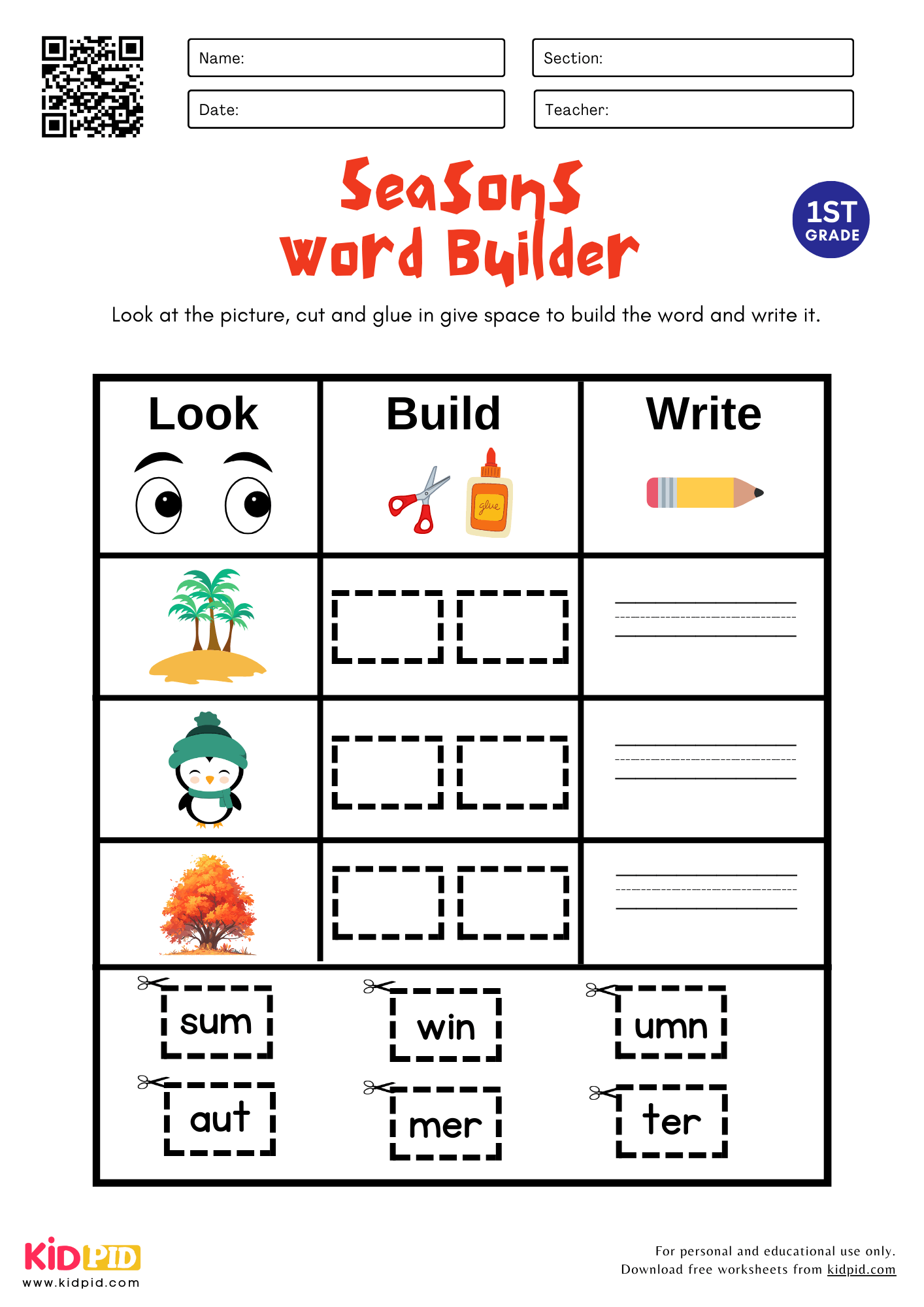 Seasons Word Builder Worksheet For Grade 1 Kidpid