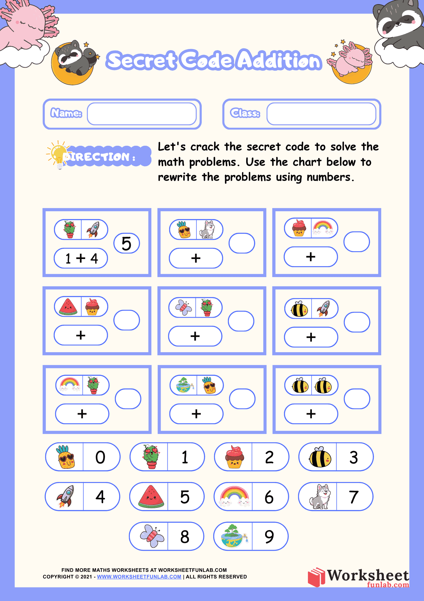 Secret Code Addition Worksheet Fun Math Decoding Activity
