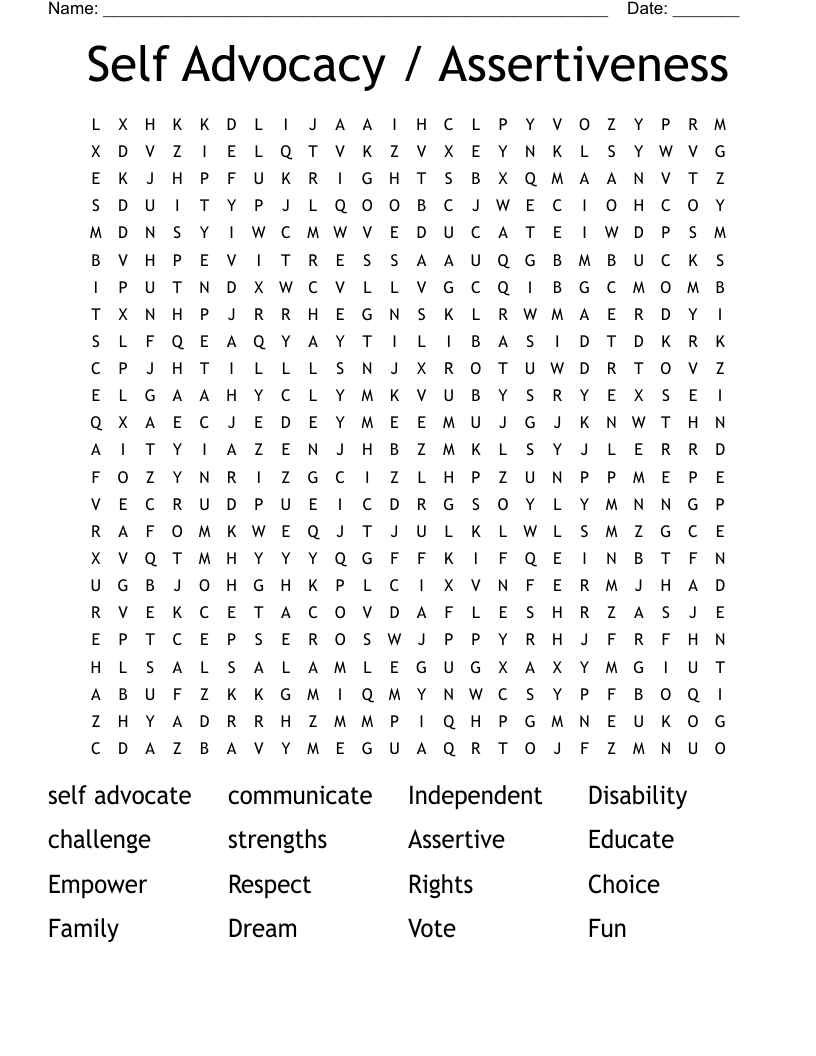 Self Advocacy Assertiveness Word Search WordMint Self Advocacy Checklist PDF Included Number Dyslexia