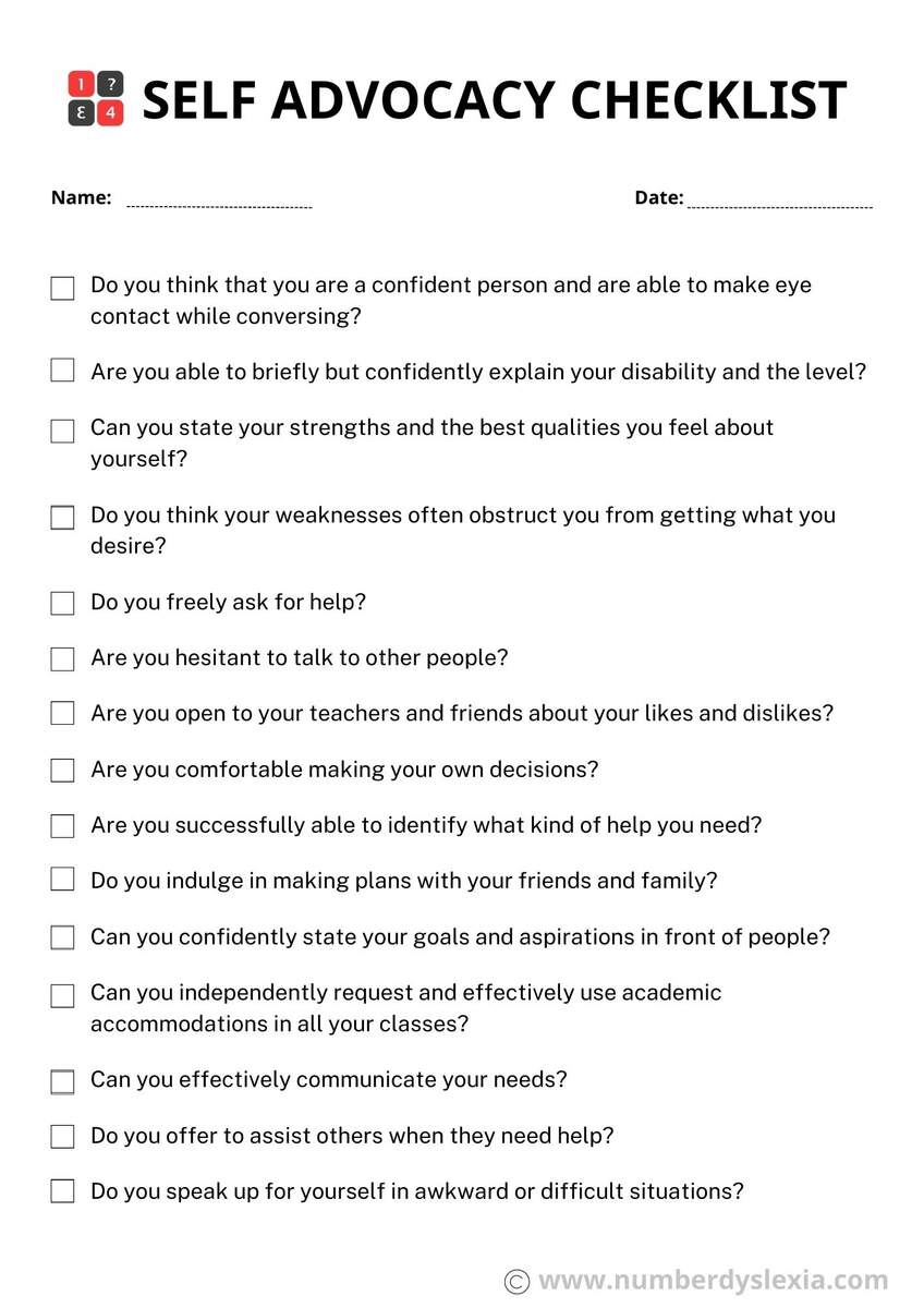 Self Advocacy Checklist PDF Included Number Dyslexia Self Advocacy Checklist PDF Included Number Dyslexia