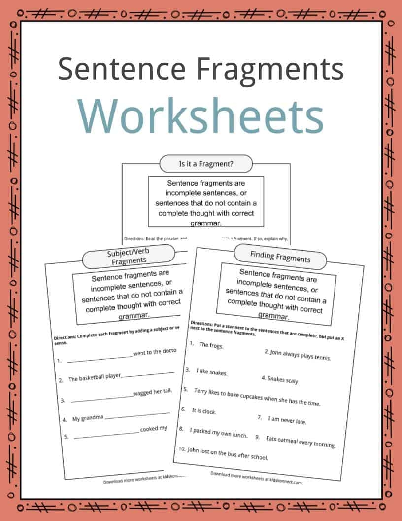 Sentence Fragment Facts Worksheets Examples Definition Sentence Fragments Run On Sentences 4 Worksheets Grades 3 4 CCSS Made By Teachers