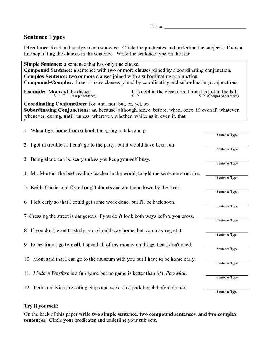 Sentences Worksheets Types Of Sentences Worksheets