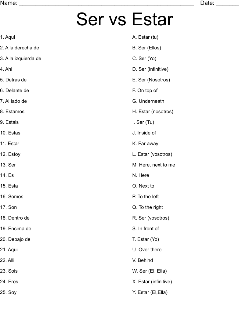 Ser Vs Estar Worksheet WordMint Ser Vs Estar Worksheet WordMint