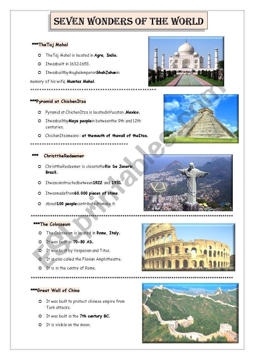 Seven Wonders Of The World ESL Worksheet By Serapnurr Seven Wonders Of The World ESL Worksheet By Serapnurr