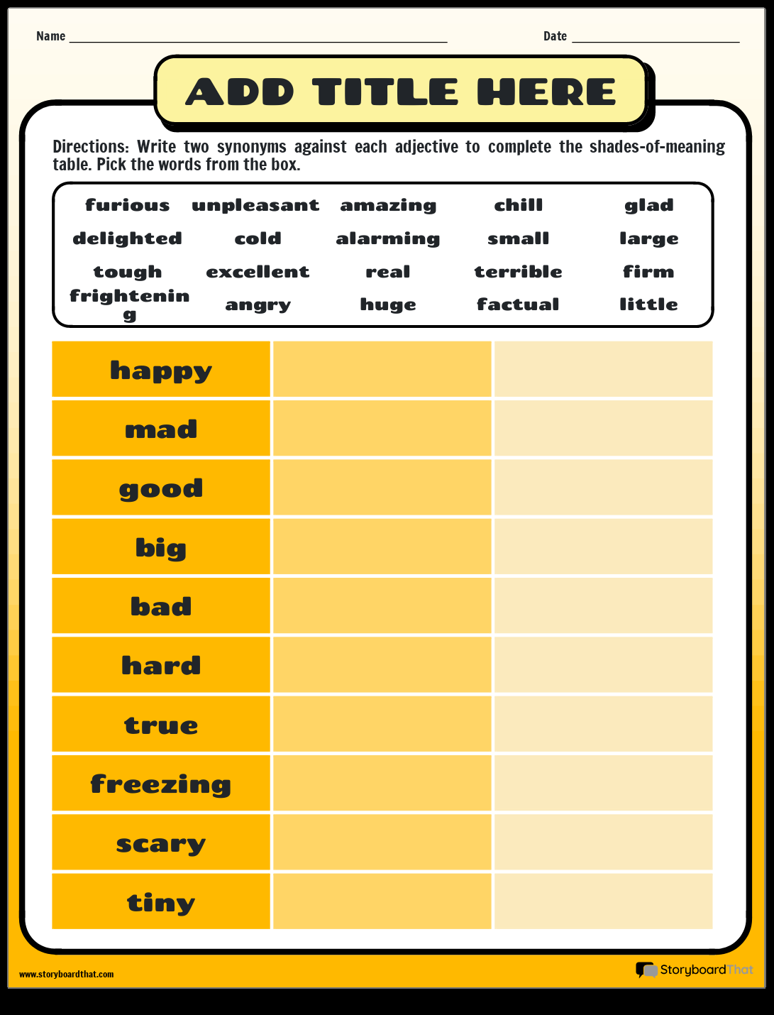 Shades Of Meaning Storyboard That Worksheets
