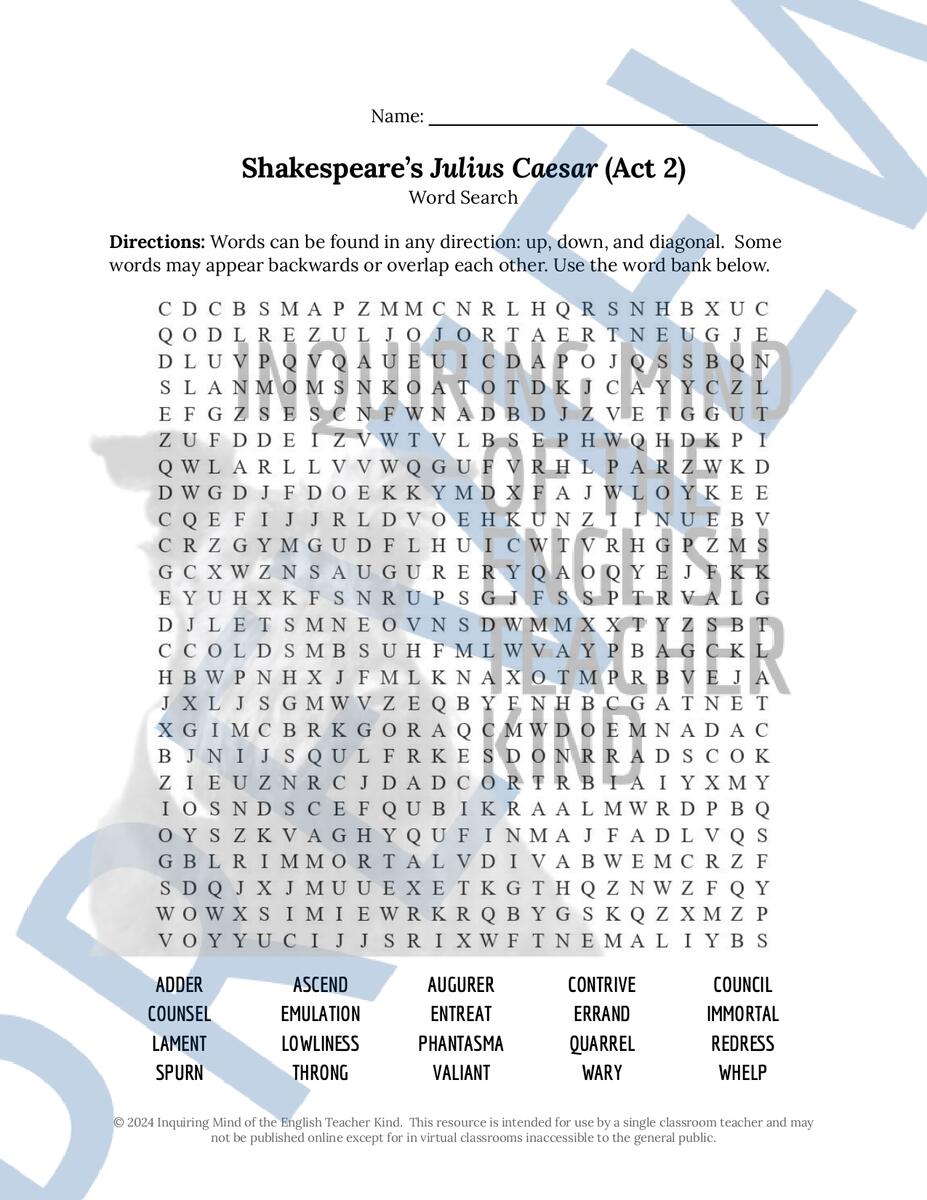 Shakespeare S Julius Caesar Act 2 Vocabulary Games For High School Classful Shakespeare S Julius Caesar Act 2 Vocabulary Games For High School Classful