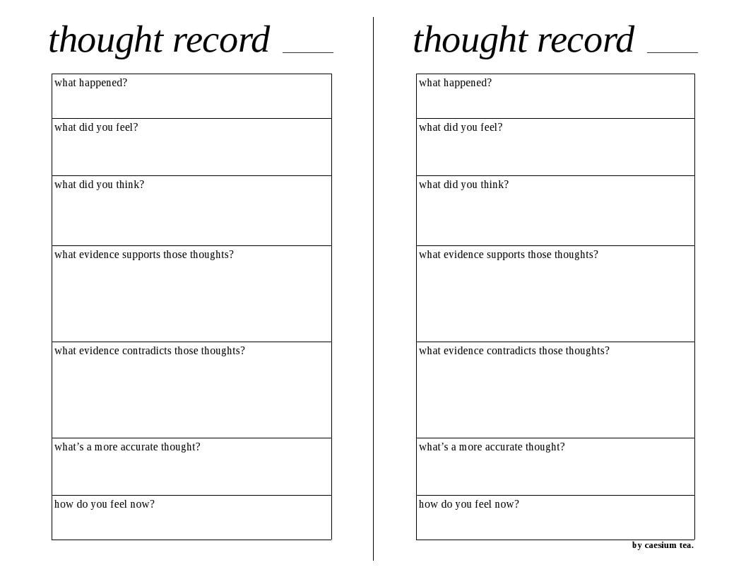 Automatic Negative Thoughts Record CBT Worksheets Mental Health Printable PDF Self Help Tool Instant Download Etsy