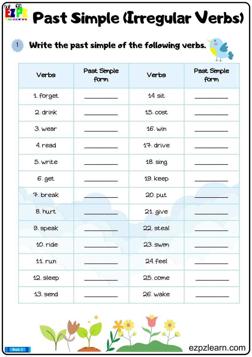 Simple Past Irregular Verbs Write The Verbs Printable PDF Worksheet Part 1 Ezpzlearn Simple Past Irregular Verbs Write The Verbs Printable PDF Worksheet Part 1 Ezpzlearn