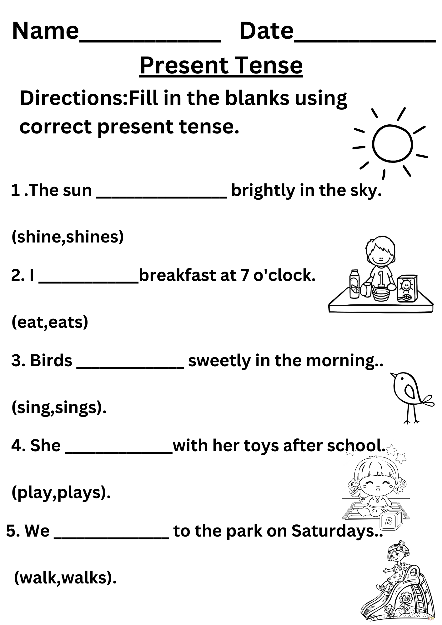 Simple Present Tense Worksheet Free