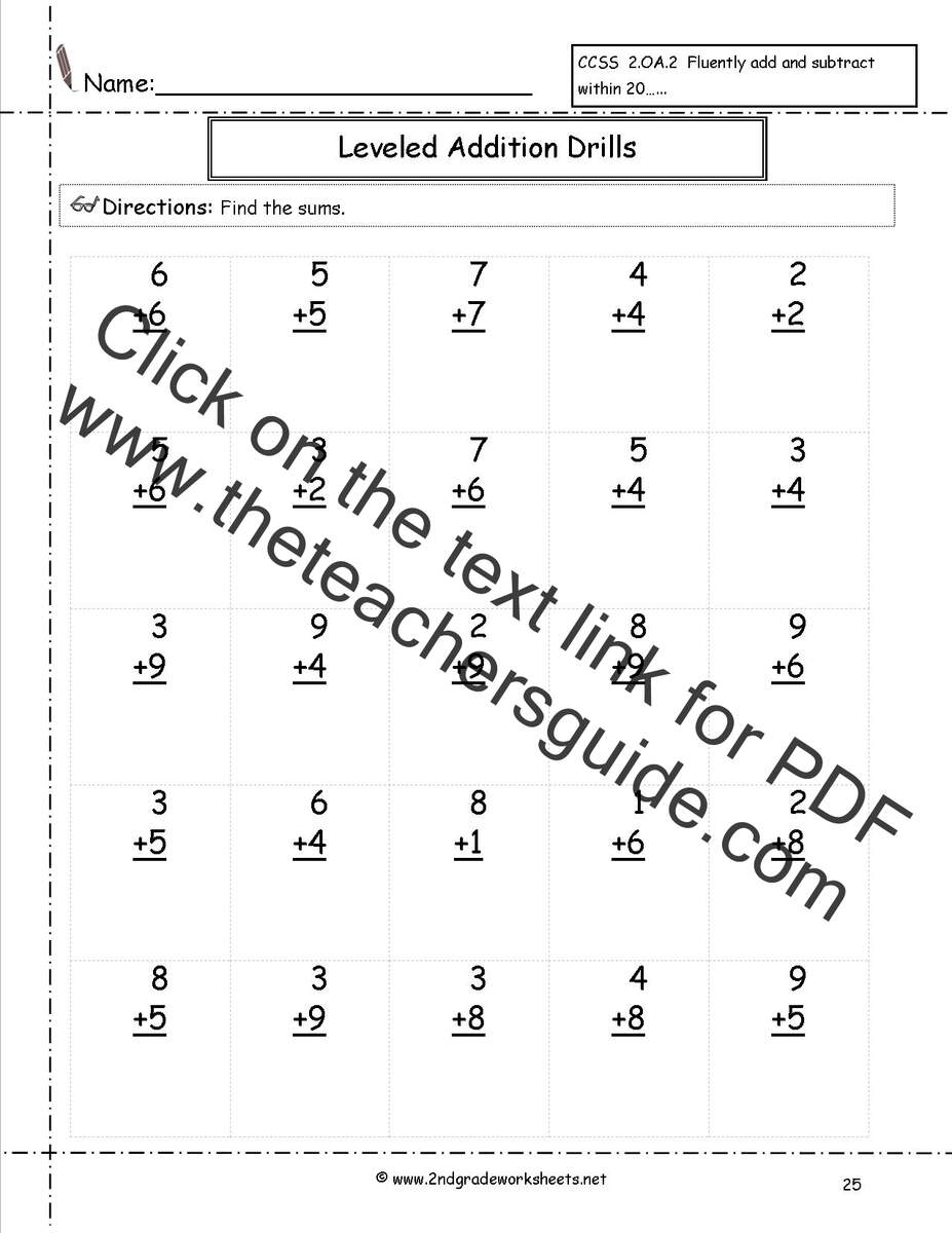 Single Digit Addition Fluency Drills Worksheets