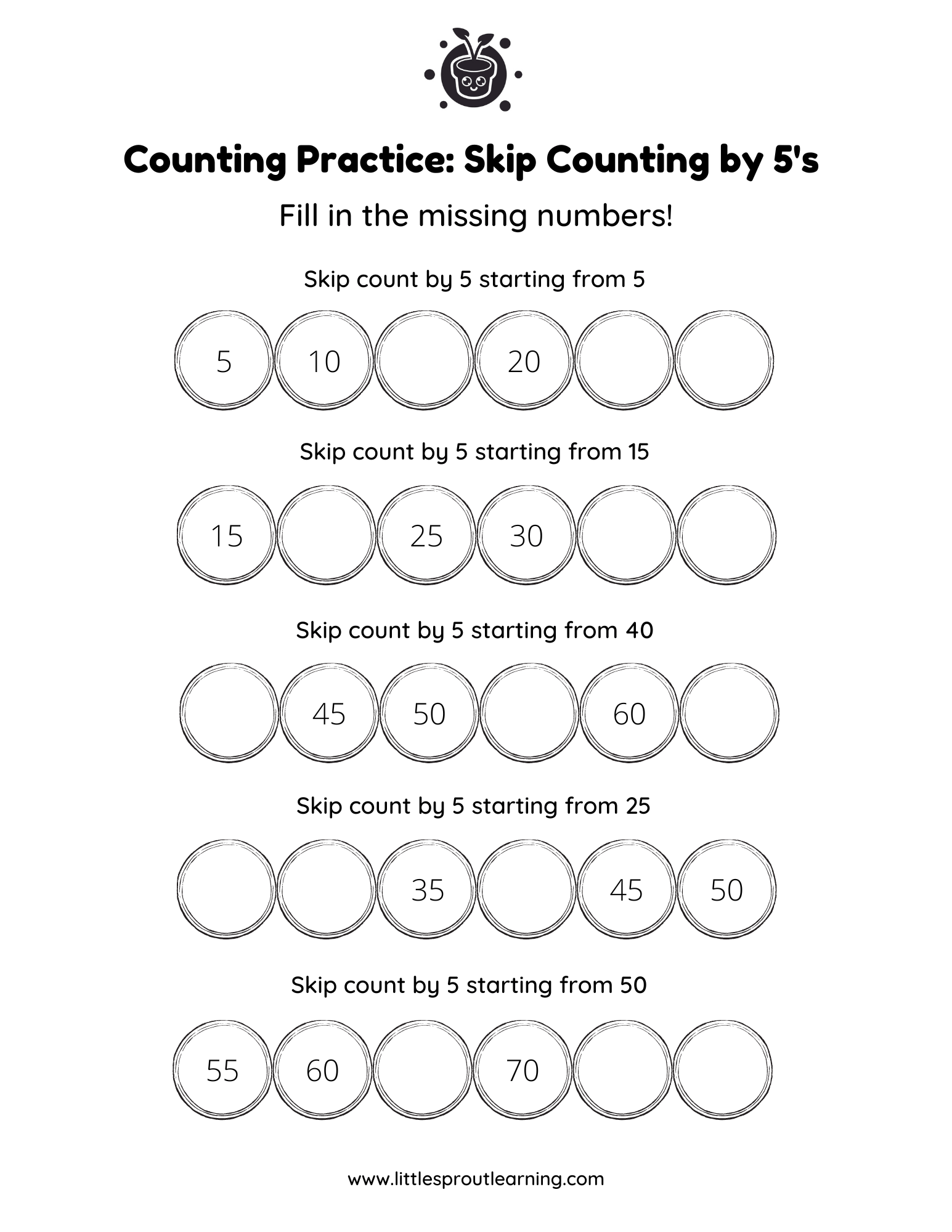 Skip Counting 5 Worksheet Fill In The Missing Numbers Skip Counting 5 Worksheet Fill In The Missing Numbers