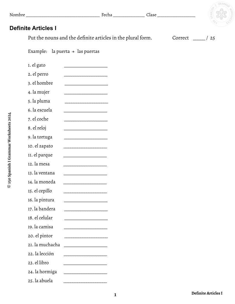 Art Culos Definidos E Indefinidos Definite And Indefinite Articles Worksheets Library