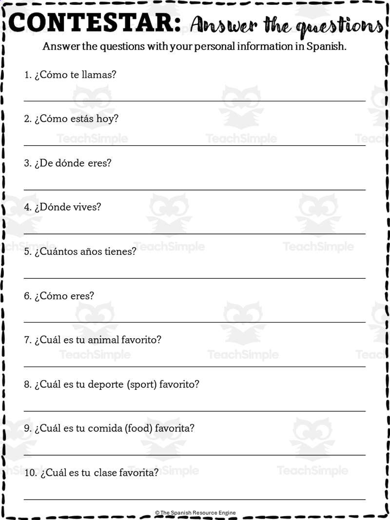 Spanish Greetings Worksheets Matching And Answering Basic Questions By Teach Simple Spanish Body Parts Information Sheet Worksheet And Answer Key Worksheets Library