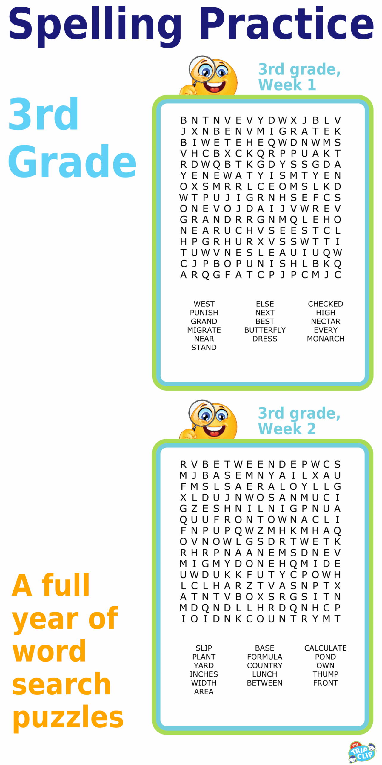 Spelling Word Search 3rd Grade PDF
