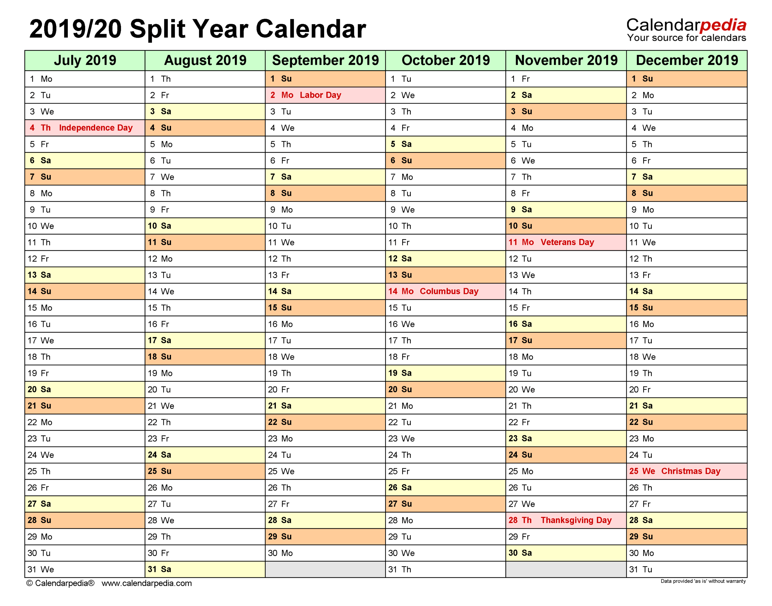 Split Year Calendars 2019 2020 July To June PDF Templates Split Year Calendars 2019 2020 July To June PDF Templates