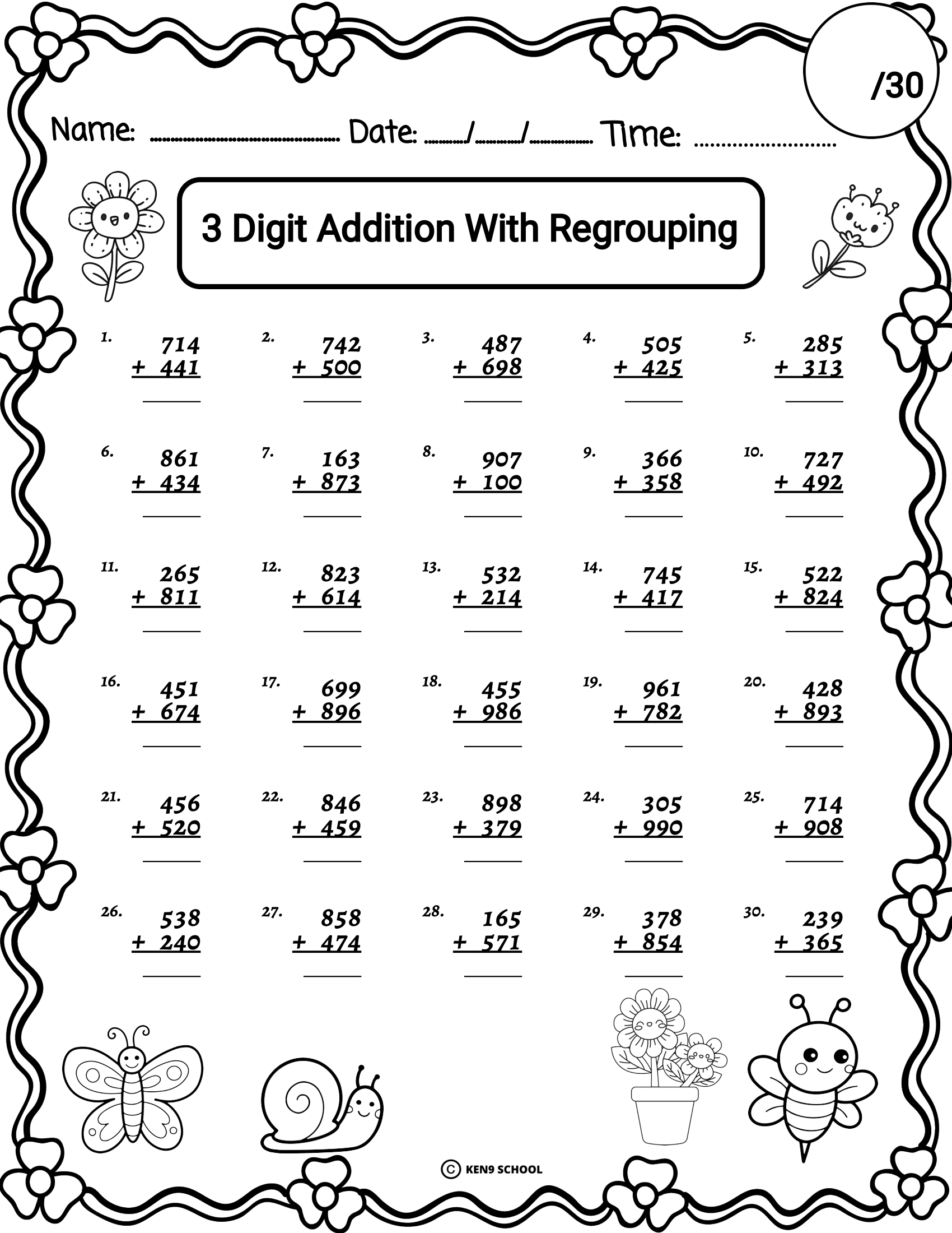 Spring 3 Digit Addition And Subtraction With Without Regrouping Worksheets Made By Teachers
