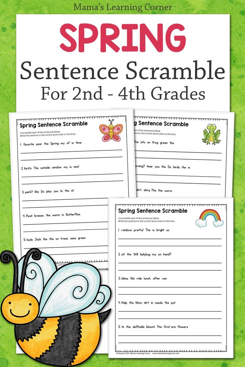 Spring Sentence Scramble Worksheets 2nd 4th Grade Writing Practice Mamas Learning Corner