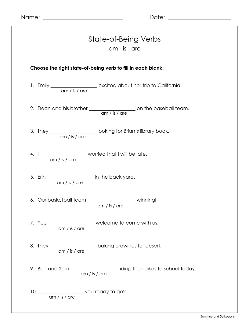 State Of Being Verbs Am Is Are Was Were Grades 1 2 Practice Assessment Made By Teachers State Of Being Verbs Am Is Are Was Were Grades 1 2 Practice Assessment Made By Teachers