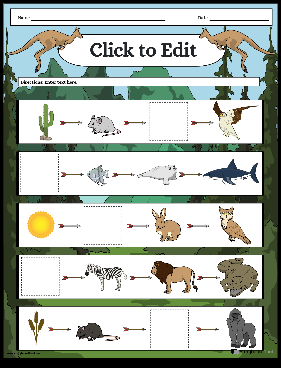 Storyboard That Free Food Chain Worksheet Templates Printable Animal Food Chain Worksheet And Activity Cut And Paste For Grade 1 Made By Teachers