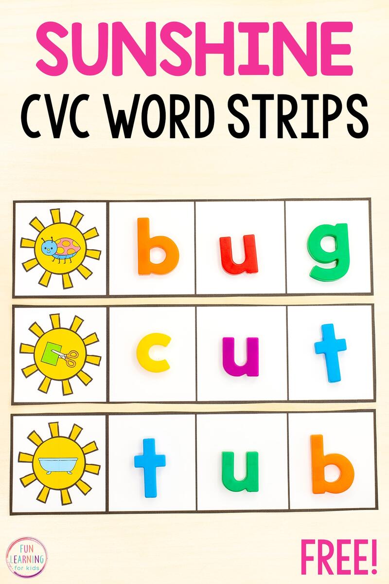 Sun CVC Word Building Strips Free Printable Sun CVC Word Building Strips Free Printable