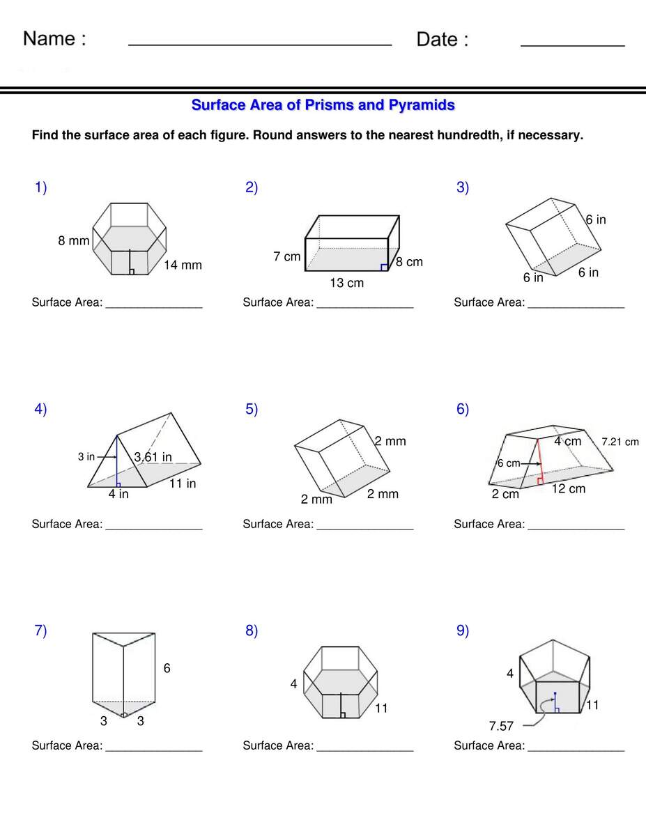 Surface Area And Volume Prisms And Pyramids Surface Area Worksheets Made By Teachers Surface Area And Volume Prisms And Pyramids Surface Area Worksheets Made By Teachers