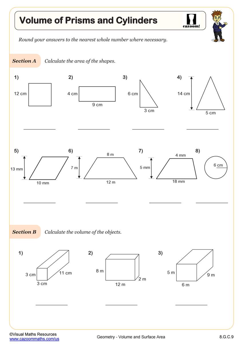 Surface Area And Volume Worksheets Printable PDF Worksheets Cazoom Math Surface Area And Volume Worksheets Printable PDF Worksheets Cazoom Math
