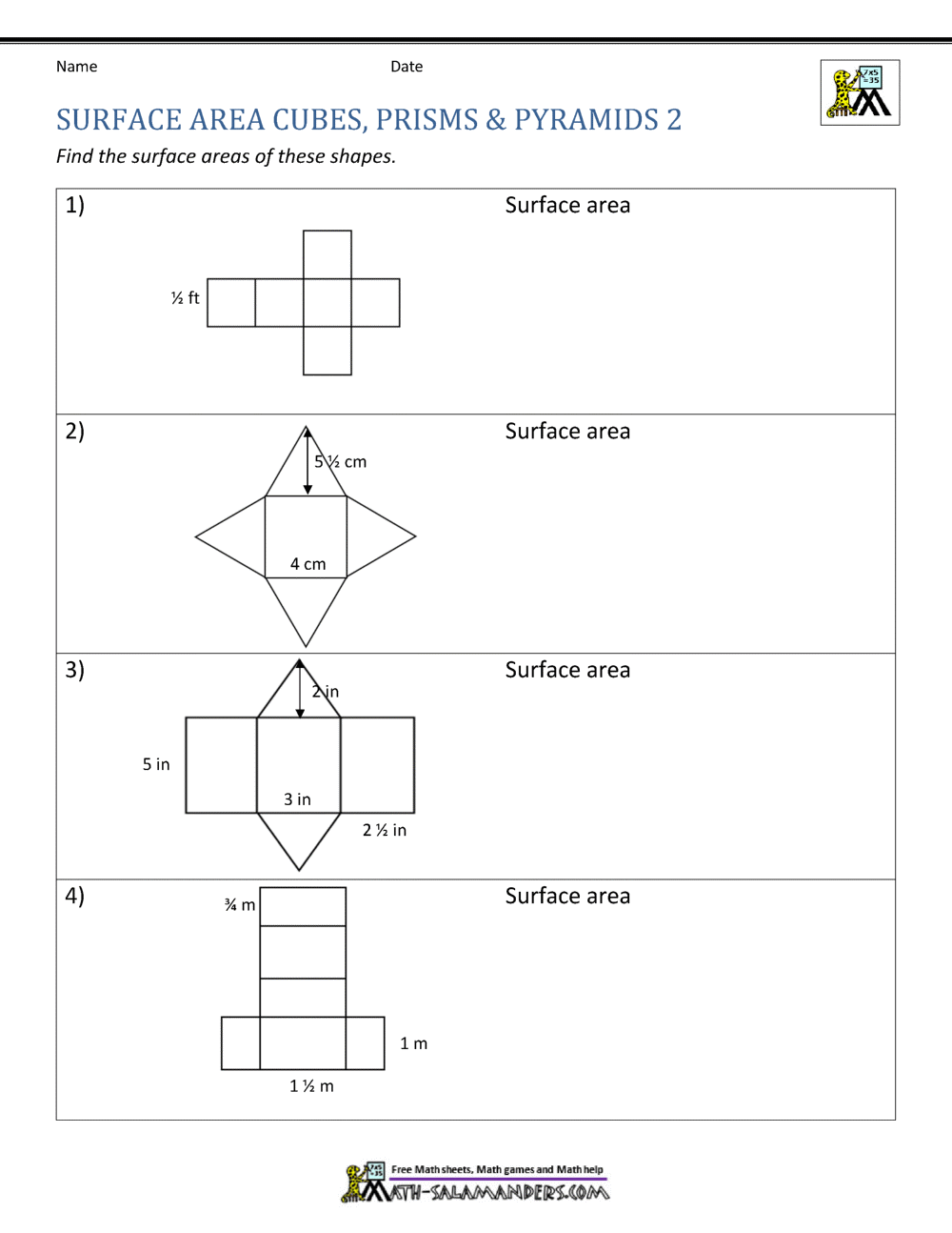 Surface Area Worksheet 6th Grade Surface Area Worksheet 6th Grade