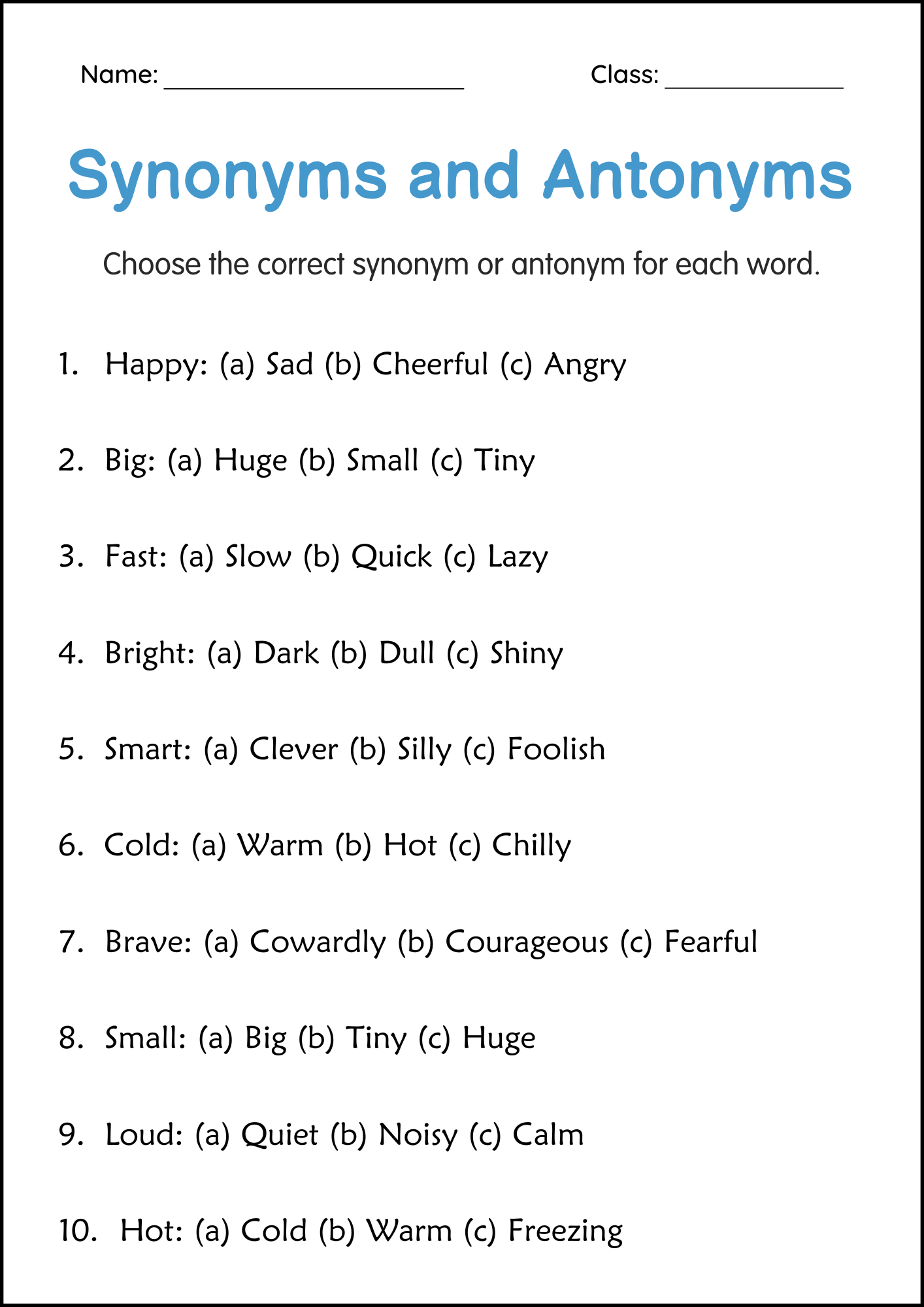 Synonyms And Antonyms Grammar Worksheet For Grade 2 Made By Teachers FREE Antonyms And Synonyms Worksheets