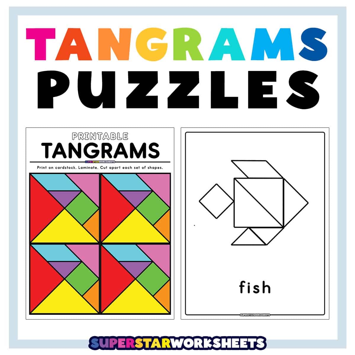 Tangram Puzzles Superstar Worksheets Printable Tangram Challenge Cards Only Passionate Curiosity