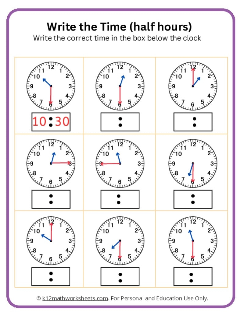 Telling Time Worksheets Time Worksheet O Clock Quarter And Half Past