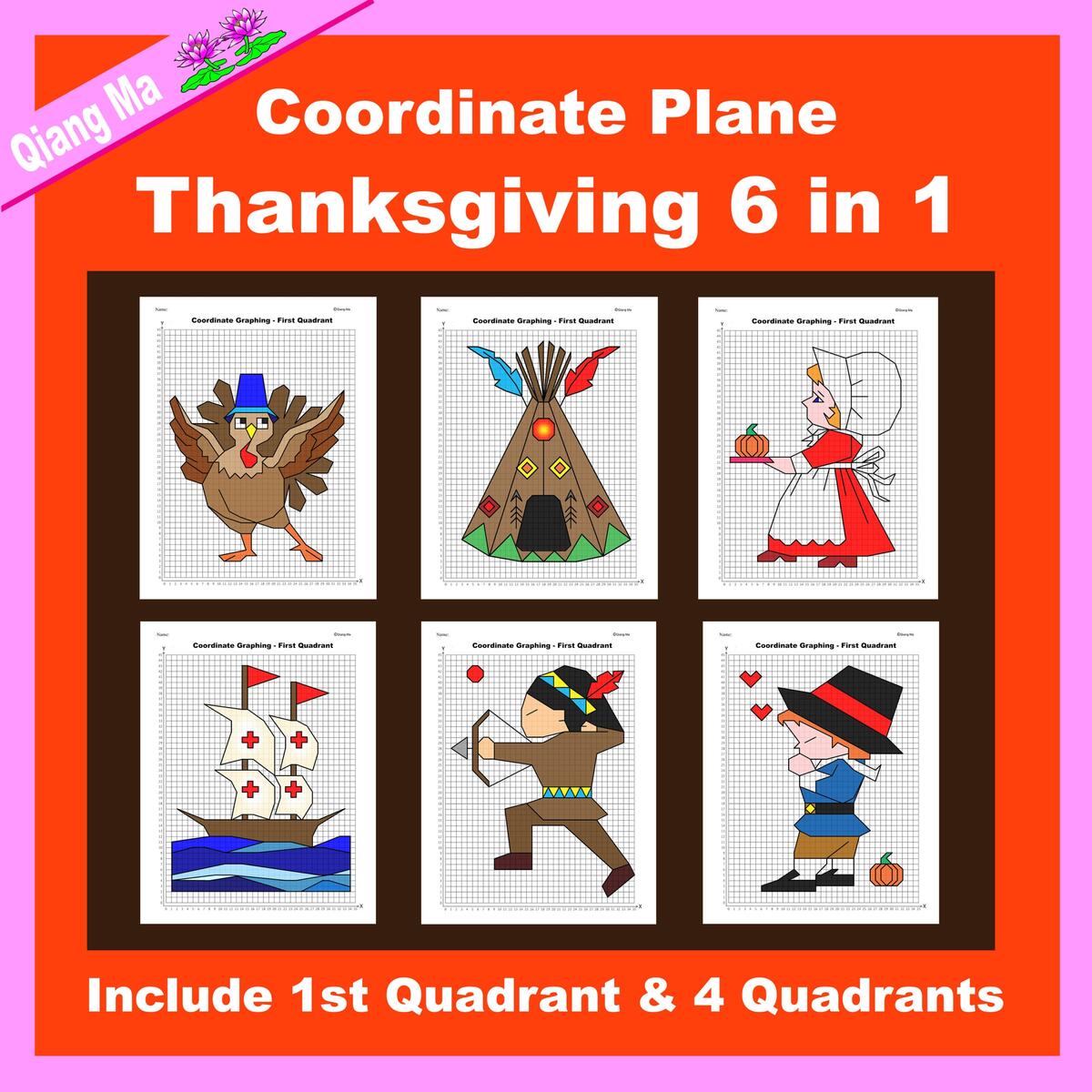 Thanksgiving Coordinate Plane Graphing Picture Thanksgiving Bundle 6 In 1 Made By Teachers Printable 4th Grade Thanksgiving Plotting Point Worksheets Worksheets