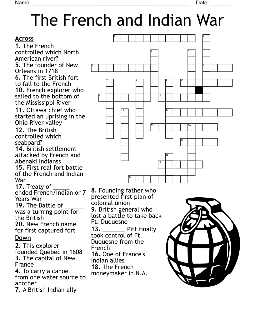 The French And Indian War Crossword WordMint The French And Indian War Crossword WordMint