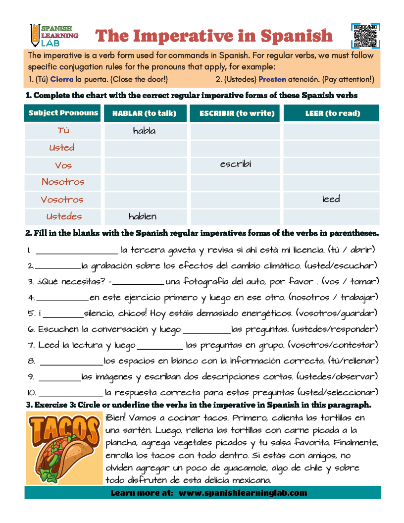 The Imperative In Spanish PDF Worksheet Spanish Learning Lab The Imperative In Spanish PDF Worksheet Spanish Learning Lab