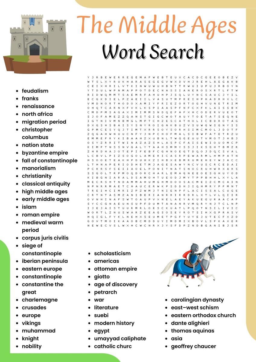 The Middle Ages Word Search Puzzle Worksheet Activities For Kids Made By Teachers