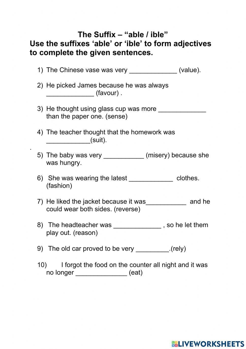 The Suffixes Able Ible Worksheet Worksheets Library Suffixes Ly And Ful Worksheet Practice Exercises And Activities