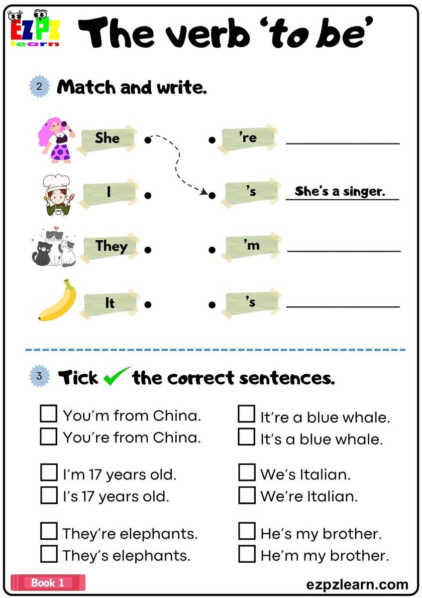 The Verb To Be Simple Present Match And Write The Sentences Grammar Worksheet Ezpzlearn The Verb To Be Simple Present Match And Write The Sentences Grammar Worksheet Ezpzlearn