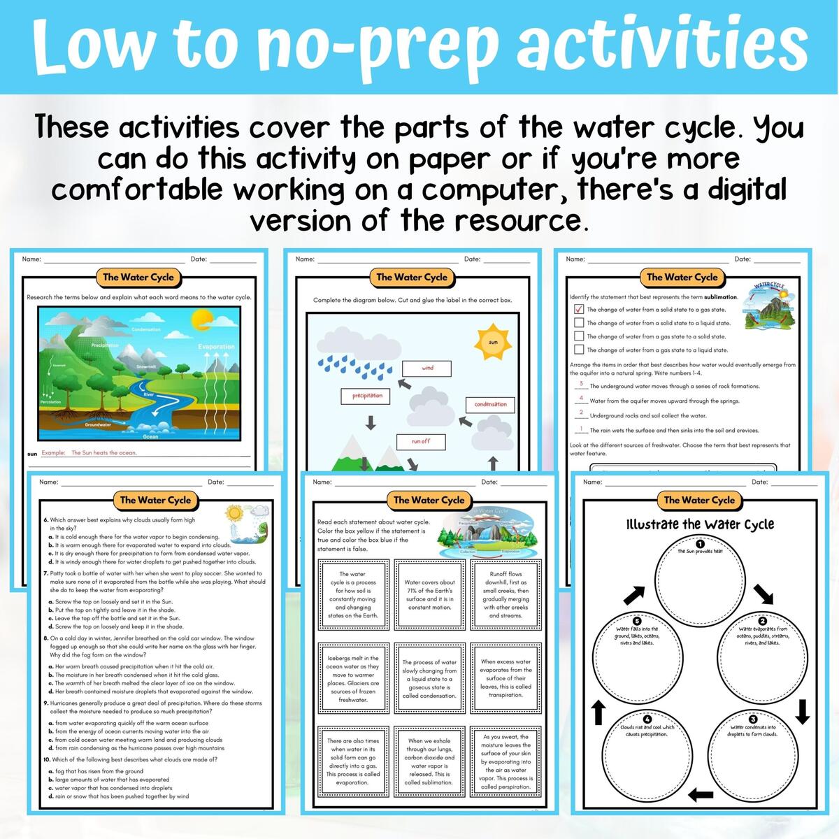 The Water Cycle Activity Answer Key 5th Grade Earth Science Classful