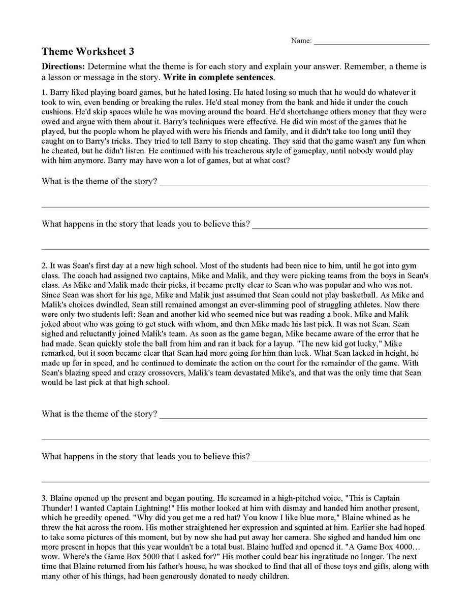 Theme Worksheets Ereading Worksheets