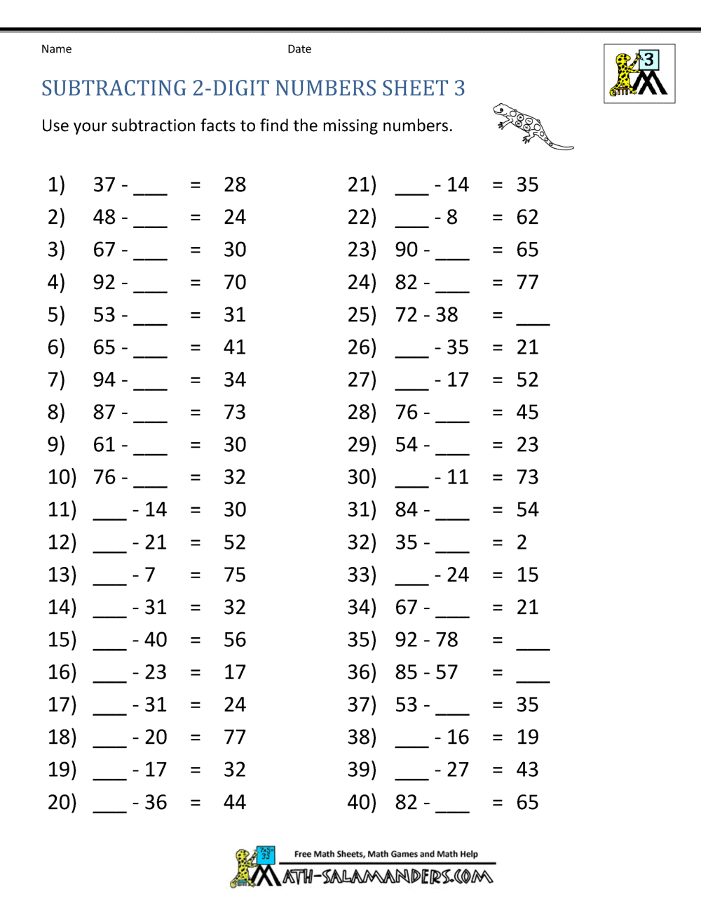Third Grade Subtraction Worksheets 2 Digit Subtraction With Regrouping Number Math Worksheets For Grade 1 2 3 Made By Teachers