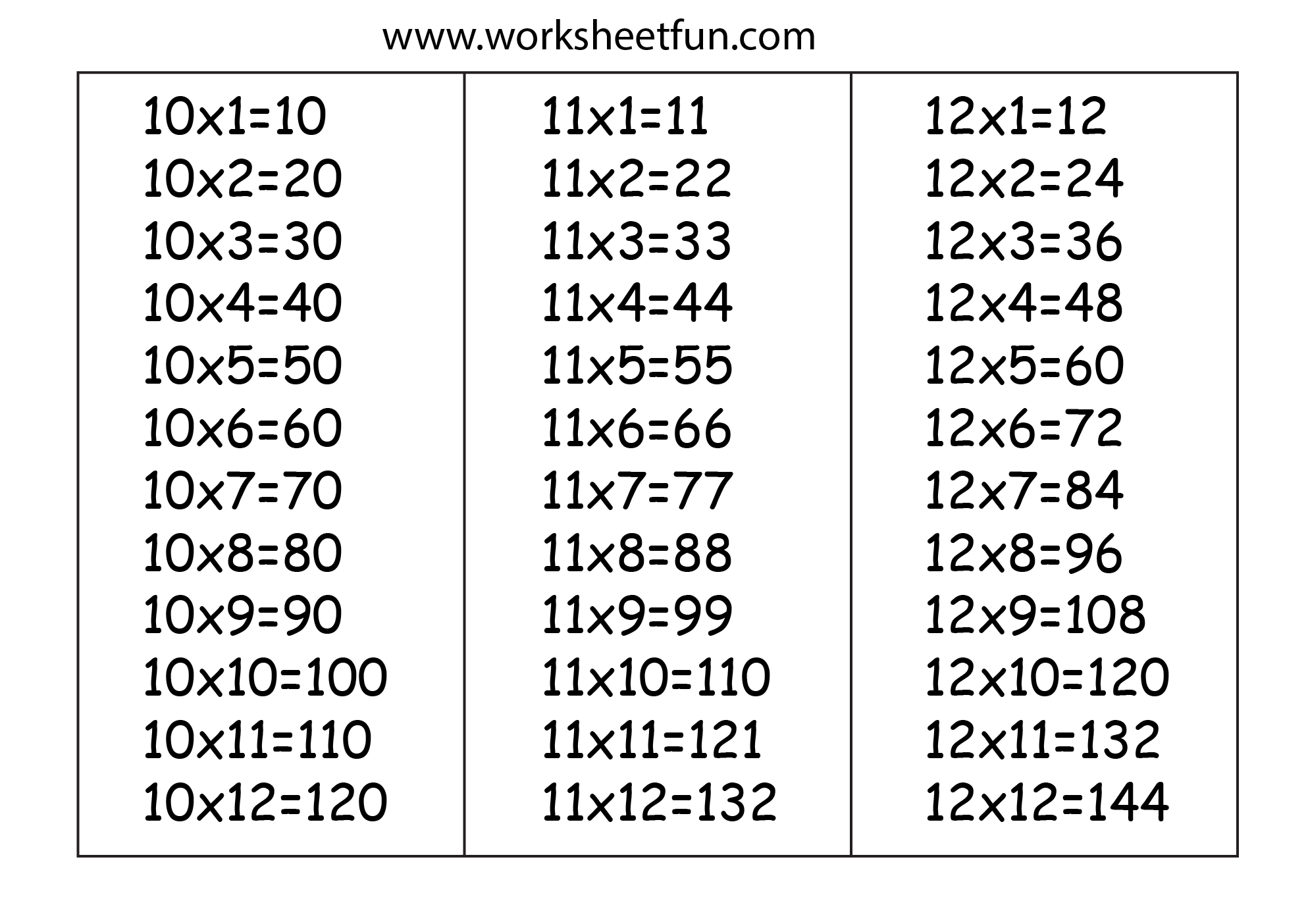 Times Table Chart 10 11 12 FREE Printable Worksheets Worksheetfun Free Multiplication Worksheets 1 12 Paper Trail Design Worksheets Library