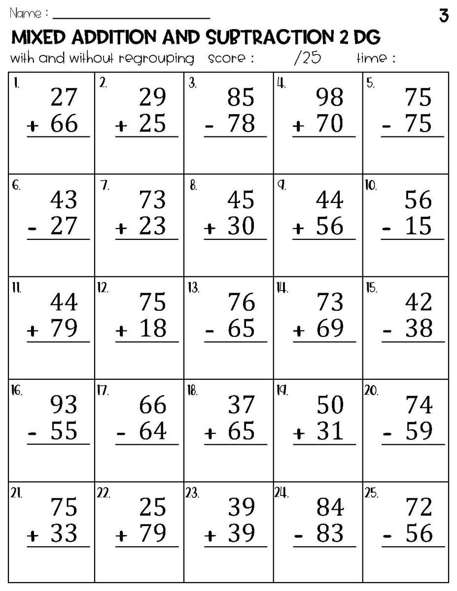 Two Digit Mixed Addition And Subtraction With And Without Regrouping Worksheets Etsy Two Digit Mixed Addition And Subtraction With And Without Regrouping Worksheets Etsy