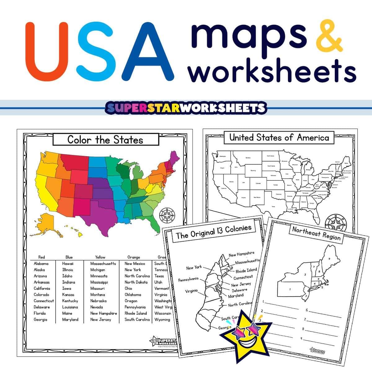 USA Map Worksheets Free Printables Superstar Worksheets United States Regions Worksheets And Printables Homeschool Geography 4th 5th 6th Grade Calm Wave